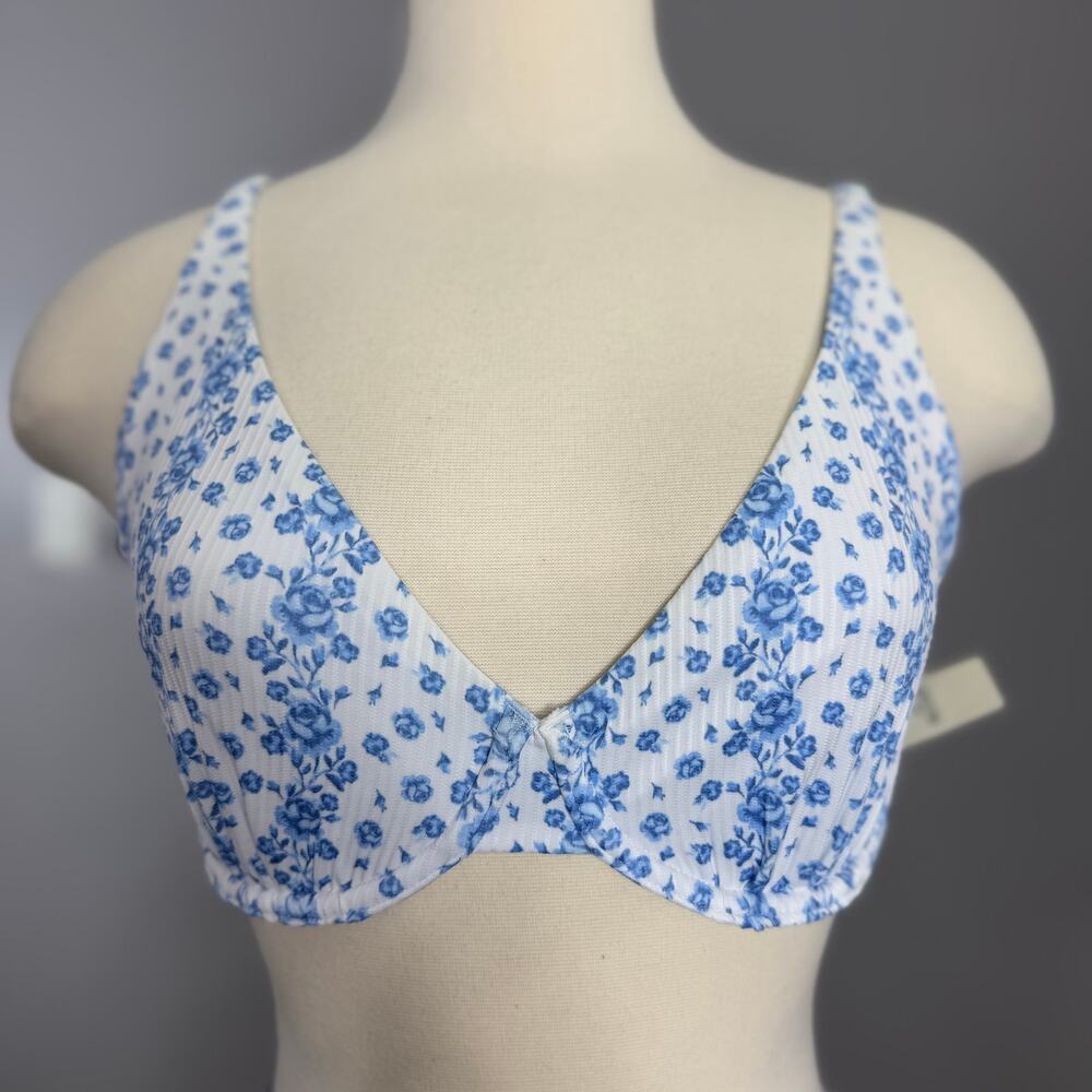 Hollister Curvy Ribbed Plunge Underwire Bikini Top, XS